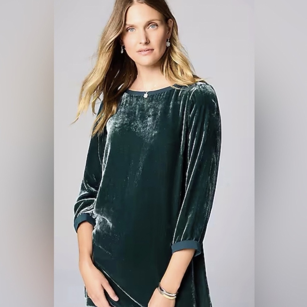 J Jill Velvet Tunic Top Women’s Large 3/4 sleeve silk blend fall holiday party